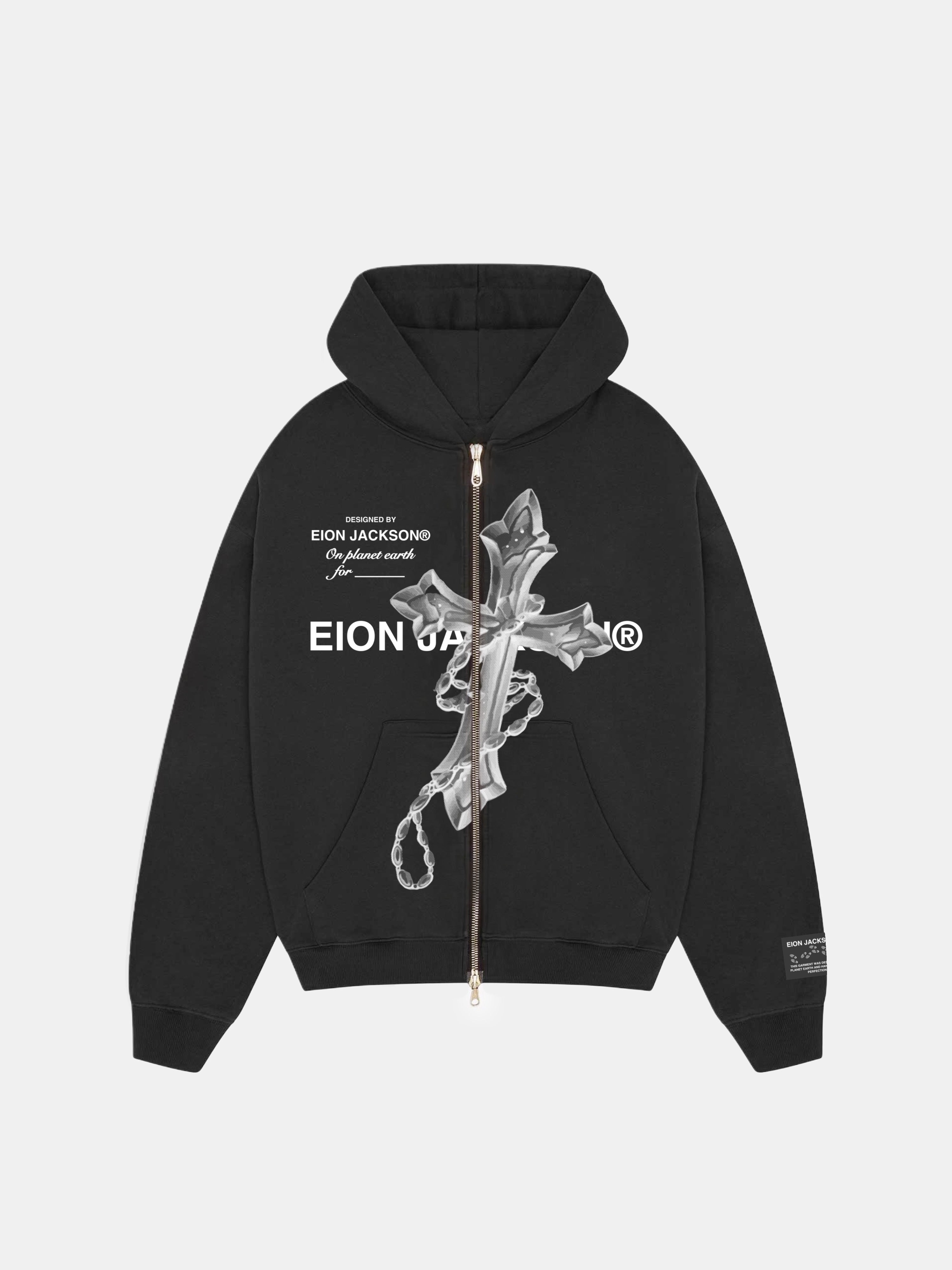 EION JACKSON® CROSS ZIP-UP HOODIE [BLACK]