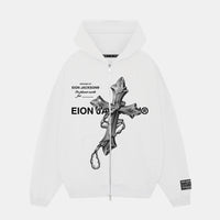 EION JACKSON® CROSS ZIP-UP HOODIE [WHITE]