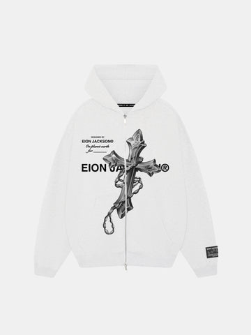 EION JACKSON® CROSS ZIP-UP HOODIE [WHITE]