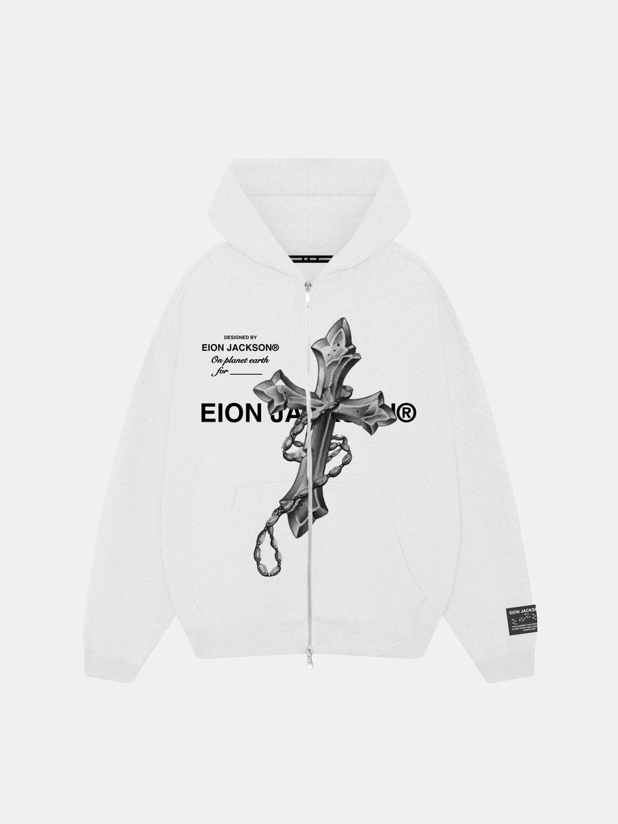 EION JACKSON® CROSS ZIP-UP HOODIE [WHITE]