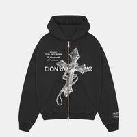 EION JACKSON® CROSS ZIP-UP HOODIE [BLACK]