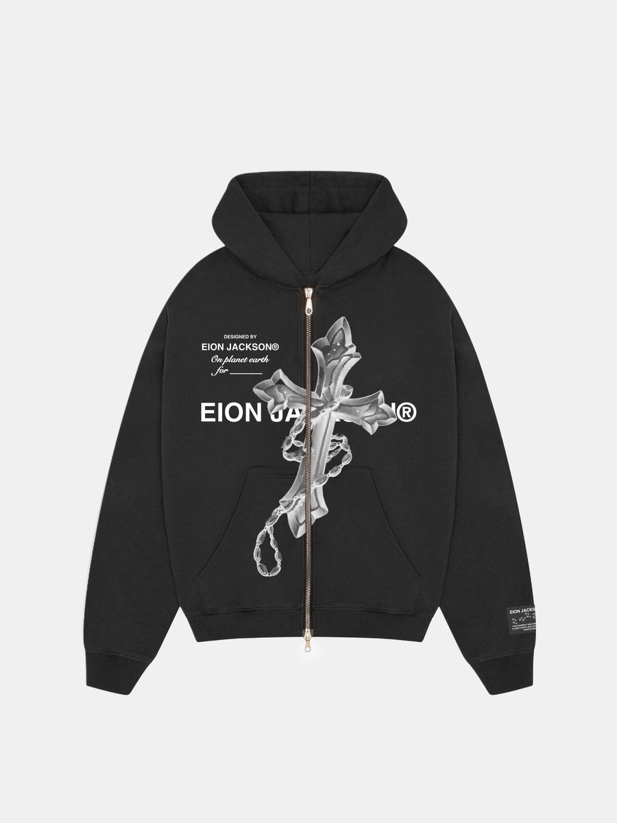 EION JACKSON® CROSS ZIP-UP HOODIE [BLACK]